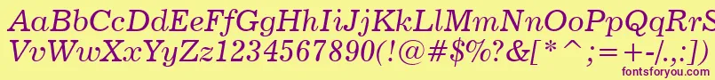 News702ItalicBt Font – Purple Fonts on Yellow Background