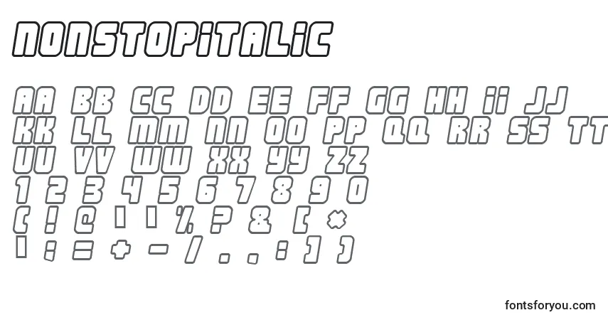 Шрифт Nonstopitalic – алфавит, цифры, специальные символы