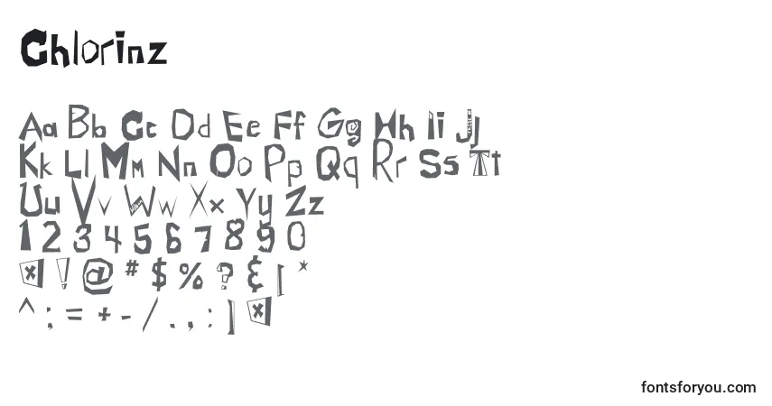 Schriftart Chlorinz – Alphabet, Zahlen, spezielle Symbole