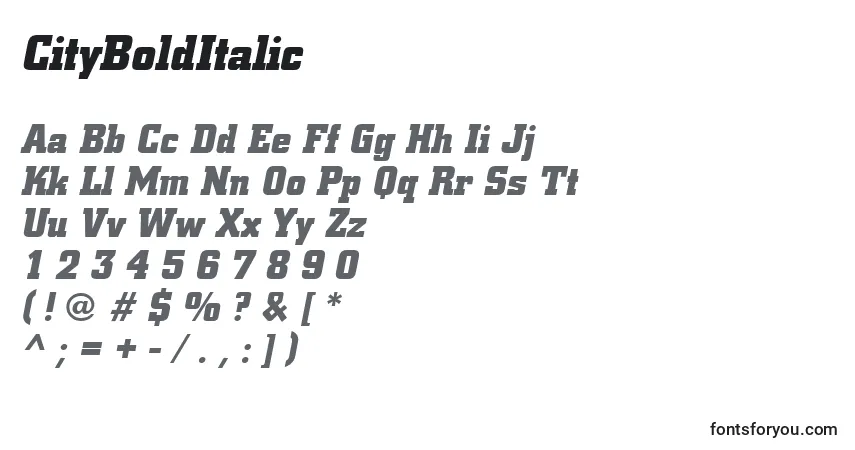 Czcionka CityBoldItalic – alfabet, cyfry, specjalne znaki