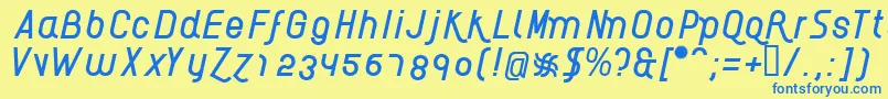 フォントAikelsoI – 青い文字が黄色の背景にあります。