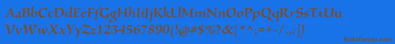フォントSilentiumproRomanii – 茶色の文字が青い背景にあります。