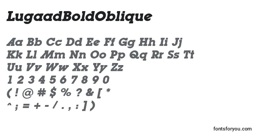 Schriftart LugaadBoldOblique – Alphabet, Zahlen, spezielle Symbole