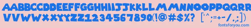 Supermario256-Schriftart – Blaue Schriften auf rosa Hintergrund