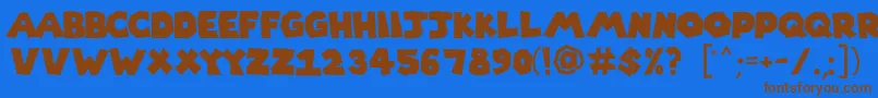 Supermario256-Schriftart – Braune Schriften auf blauem Hintergrund