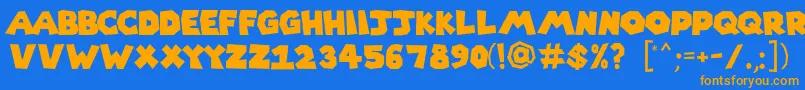 Supermario256-Schriftart – Orangefarbene Schriften auf blauem Hintergrund