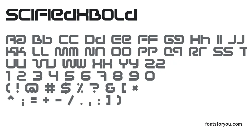 Шрифт SciFiedXBold – алфавит, цифры, специальные символы
