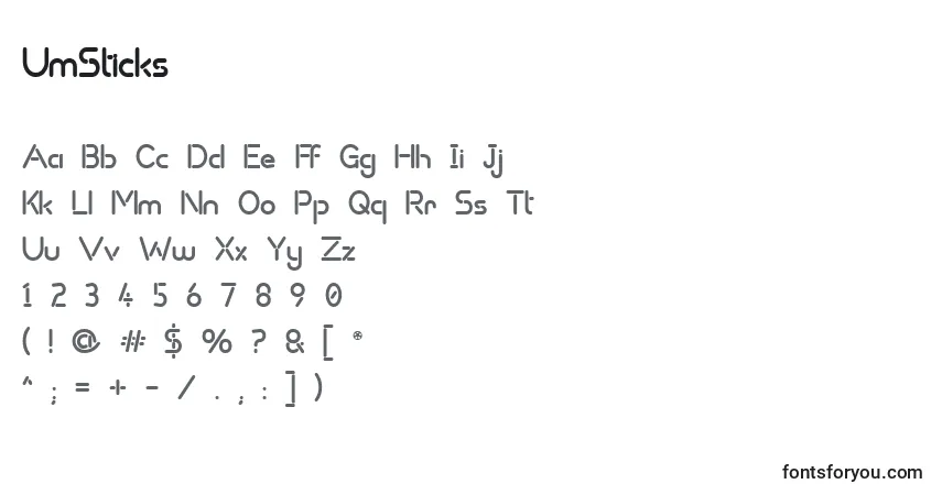 Czcionka UmSticks – alfabet, cyfry, specjalne znaki