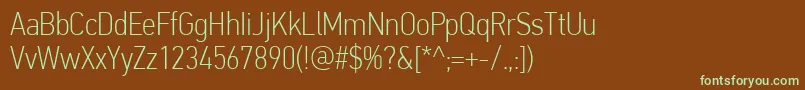 フォントPfdintextcondproThin – 緑色の文字が茶色の背景にあります。