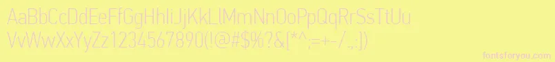 PfdintextcondproThin-fontti – vaaleanpunaiset fontit keltaisella taustalla