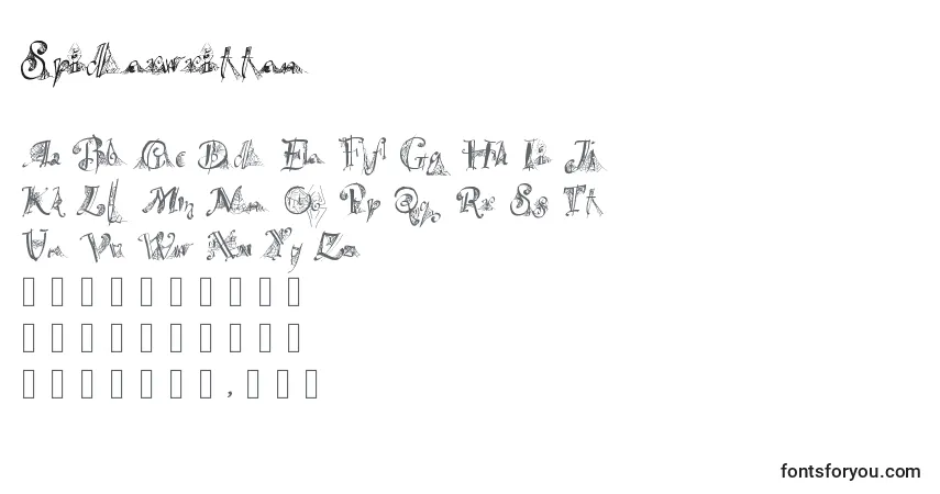 Czcionka Spiderwritten – alfabet, cyfry, specjalne znaki