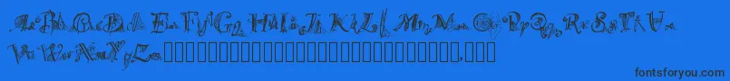 Spiderwritten-Schriftart – Schwarze Schriften auf blauem Hintergrund