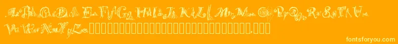 Spiderwritten-Schriftart – Gelbe Schriften auf orangefarbenem Hintergrund