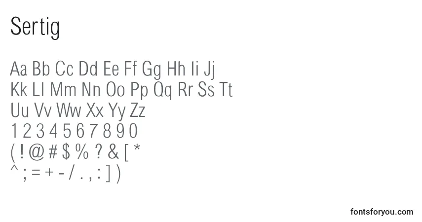 Czcionka Sertig – alfabet, cyfry, specjalne znaki