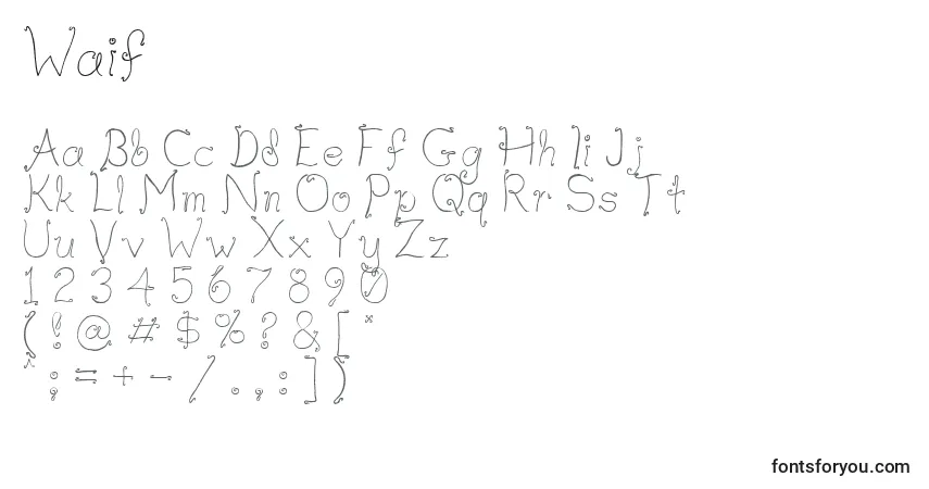 Czcionka Waif – alfabet, cyfry, specjalne znaki