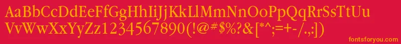 フォントGaramondbooknarrowc – 赤い背景にオレンジの文字