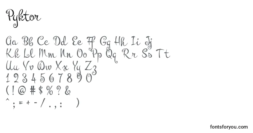 Fuente Pyktor - alfabeto, números, caracteres especiales