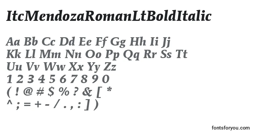 Police ItcMendozaRomanLtBoldItalic - Alphabet, Chiffres, Caractères Spéciaux