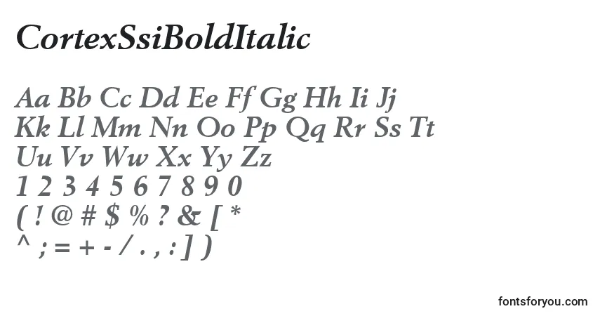 Schriftart CortexSsiBoldItalic – Alphabet, Zahlen, spezielle Symbole