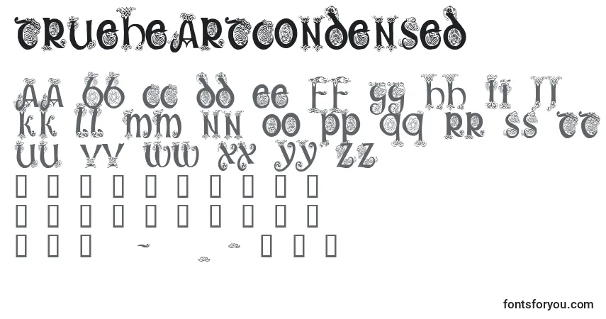 A fonte TrueheartCondensed – alfabeto, números, caracteres especiais