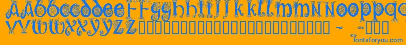 TrueheartCondensed-Schriftart – Blaue Schriften auf orangefarbenem Hintergrund