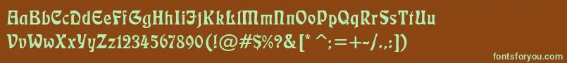 フォントLushlife – 緑色の文字が茶色の背景にあります。