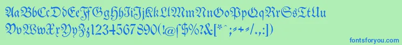 フォントTheuerdankFraktur – 青い文字は緑の背景です。