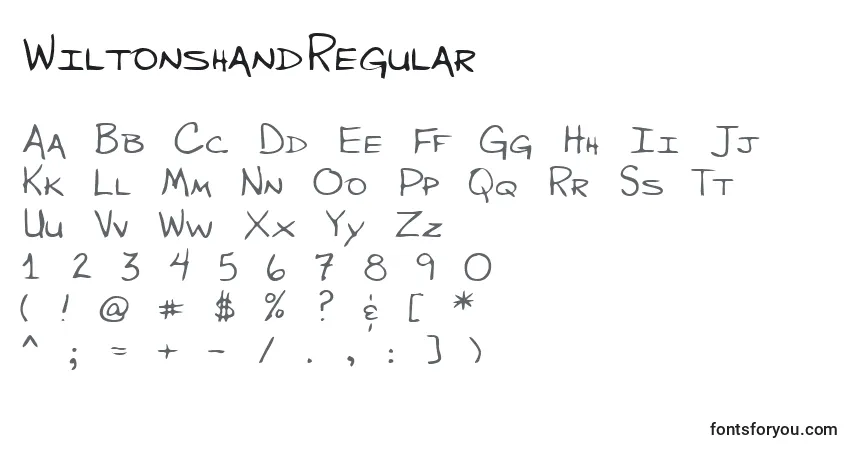 A fonte WiltonshandRegular – alfabeto, números, caracteres especiais