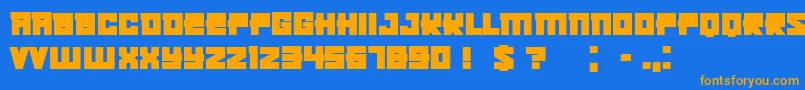 フォントKachushaBold – オレンジ色の文字が青い背景にあります。