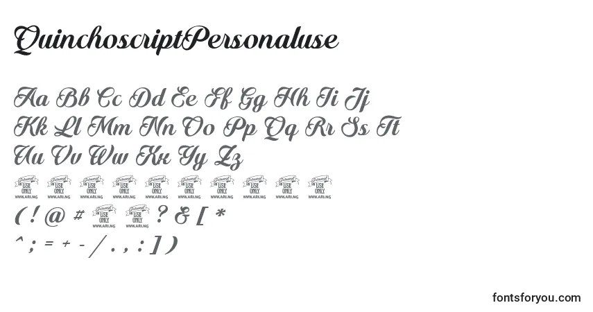 A fonte QuinchoscriptPersonaluse – alfabeto, números, caracteres especiais