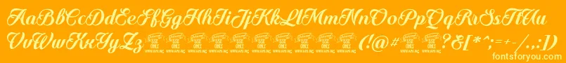 QuinchoscriptPersonaluse-Schriftart – Gelbe Schriften auf orangefarbenem Hintergrund