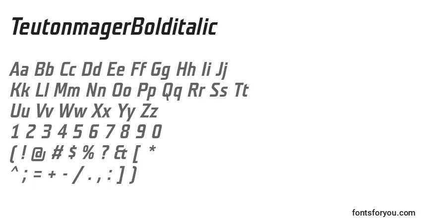 Schriftart TeutonmagerBolditalic – Alphabet, Zahlen, spezielle Symbole