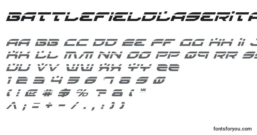 BattlefieldLaserItalicフォント–アルファベット、数字、特殊文字