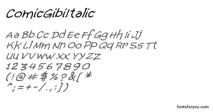 Schriftart ComicGibiItalic – Alphabet, Zahlen, spezielle Symbole