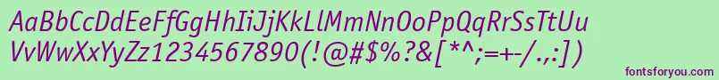 OfficinasansettItalic Font – Purple Fonts on Green Background