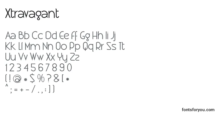 Czcionka Xtravagant – alfabet, cyfry, specjalne znaki