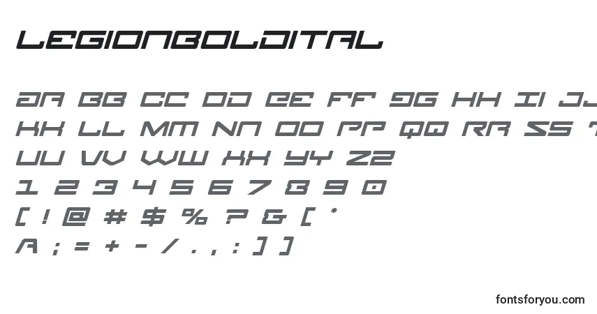 Schriftart Legionboldital – Alphabet, Zahlen, spezielle Symbole