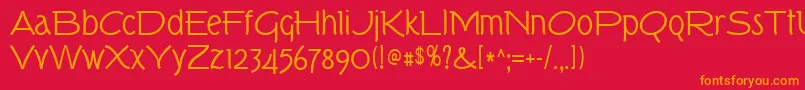 Tork-Schriftart – Orangefarbene Schriften auf rotem Hintergrund