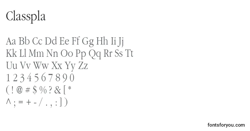 A fonte Classpla – alfabeto, números, caracteres especiais