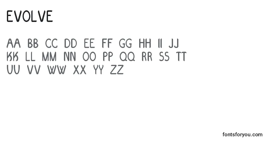 Czcionka Evolve – alfabet, cyfry, specjalne znaki