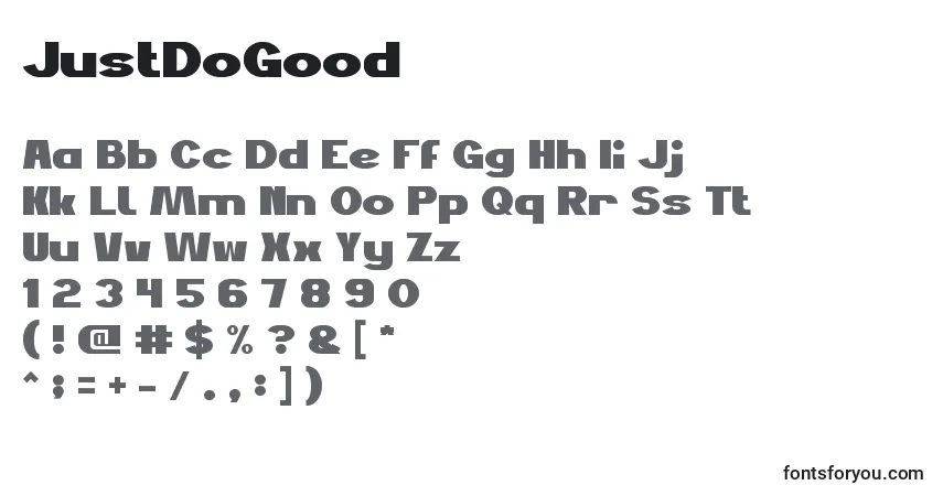 A fonte JustDoGood – alfabeto, números, caracteres especiais