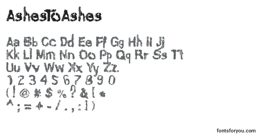 Schriftart AshesToAshes – Alphabet, Zahlen, spezielle Symbole