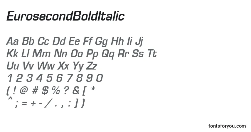 Czcionka EurosecondBoldItalic – alfabet, cyfry, specjalne znaki