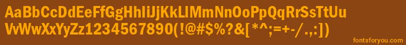Franklingothicdemicondc-Schriftart – Orangefarbene Schriften auf braunem Hintergrund