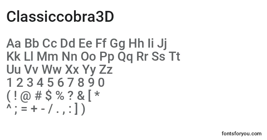 A fonte Classiccobra3D – alfabeto, números, caracteres especiais
