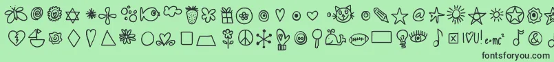 Hellodoodles-Schriftart – Schwarze Schriften auf grünem Hintergrund