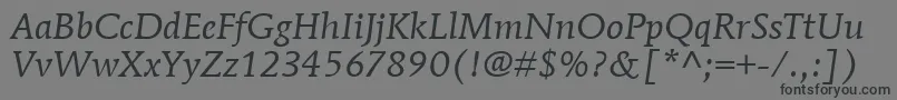 Fonte ItcMendozaRomanLtBookItalic – fontes pretas em um fundo cinza