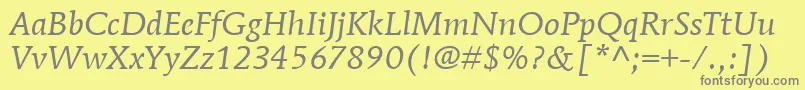 ItcMendozaRomanLtBookItalic Font – Gray Fonts on Yellow Background
