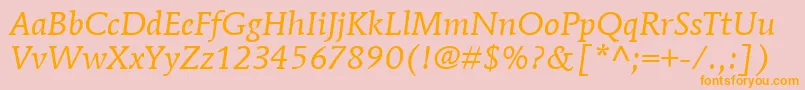 フォントItcMendozaRomanLtBookItalic – オレンジの文字がピンクの背景にあります。