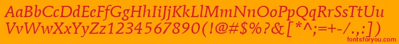 ItcMendozaRomanLtBookItalic Font – Red Fonts on Orange Background